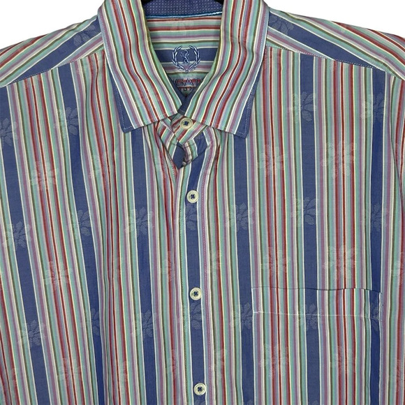 Bugatchi Uomo Striped Flip Cuff Casual Long Sleeve Shirt Size Medium - Picture 1 of 12